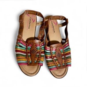 Comfortiva Felida Multicolor Tan Leather Sandals Size 8.5M